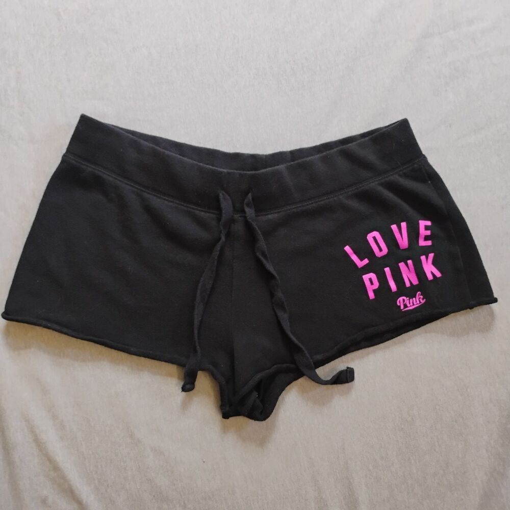 Victoria's Secret PINK Black Lounge Booty Shorts Size Small Love Raw Hem 12/15